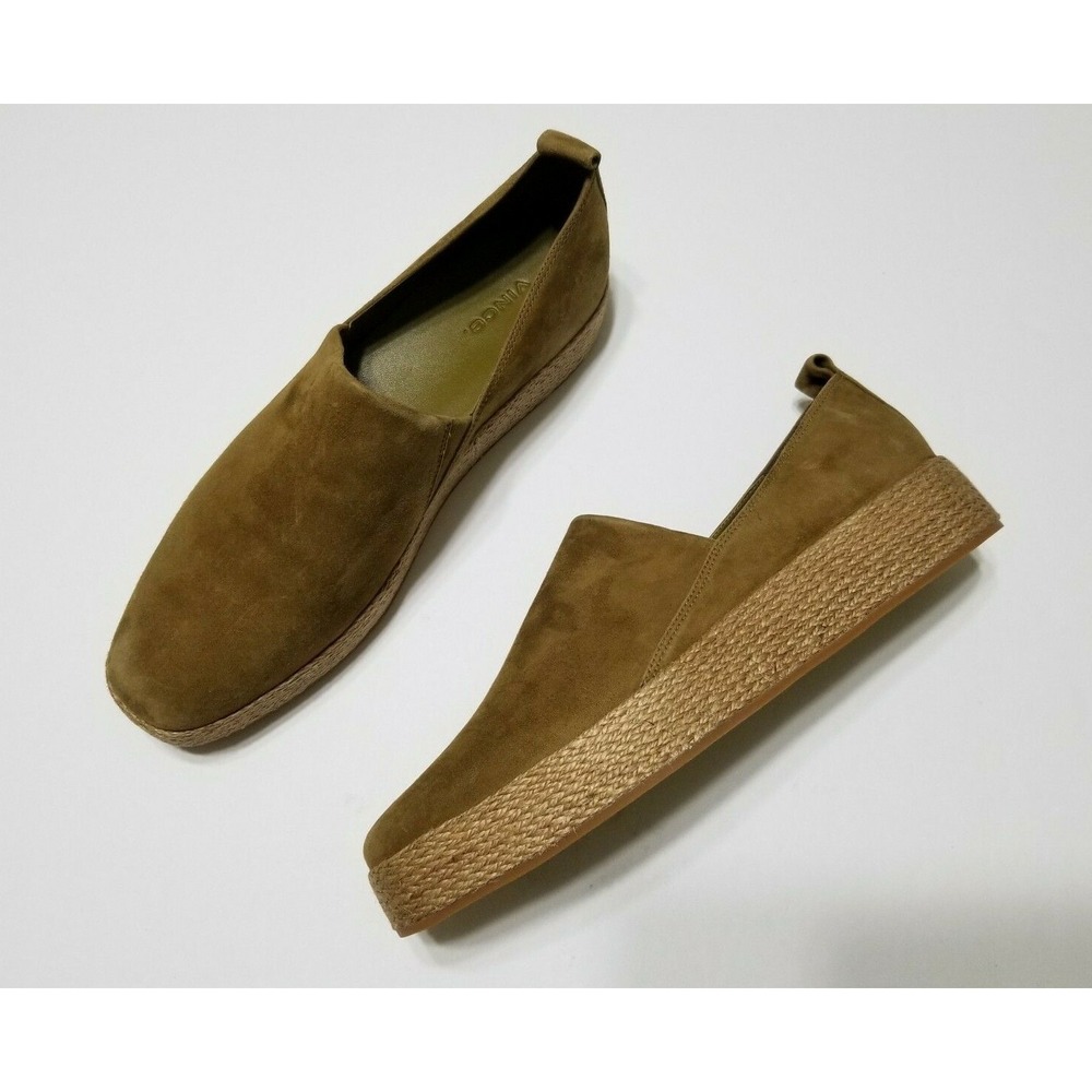 Vince Saxon‎ Suede Platform Espadrille Slip On Sneakers Olivewood NWOB Size 8.5